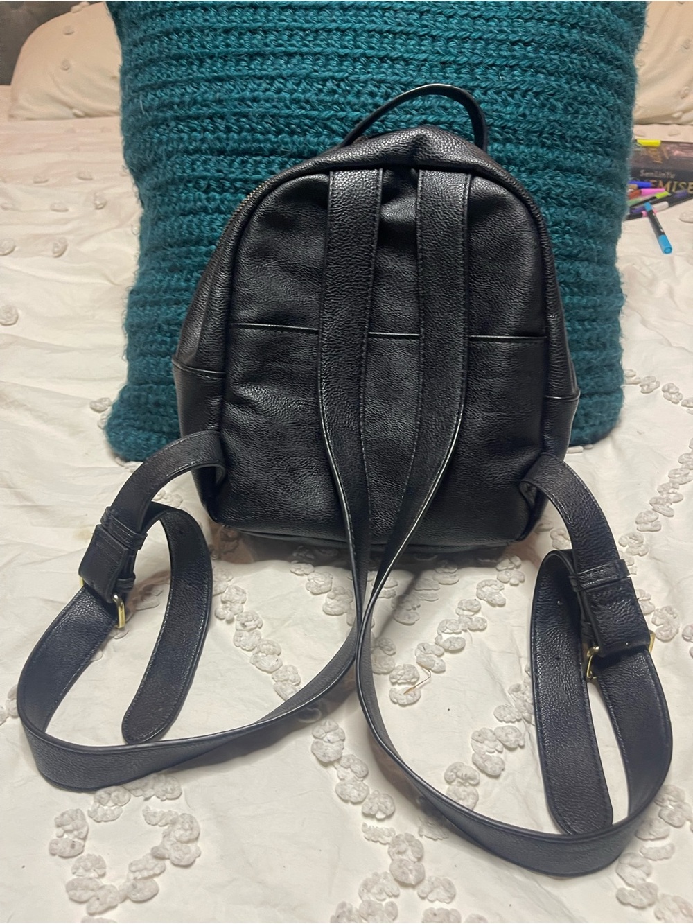 Betsey Johnson Black Quilted Heart Bow Mini Backpack Purse - Picture 10 of 14